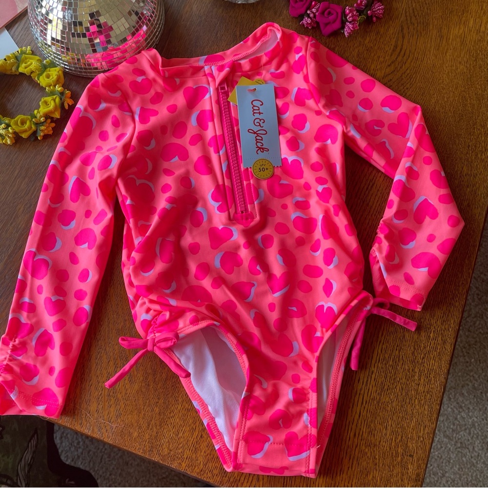 Cat & Jack Pink Heart Kids Swim One Piece